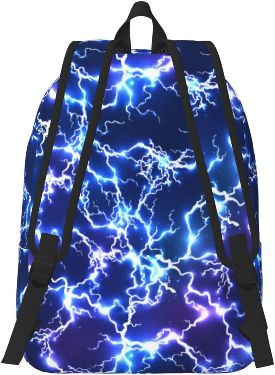 Cool Blue Purple Lightning Backpack for Girls Boys Women Lightweight Canvas Bookbag Casual Daypack for Travel Outdoor Camping, 17 Inch