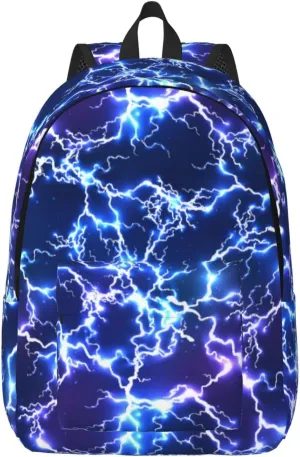 Cool Blue Purple Lightning Backpack for Girls Boys Women Lightweight Canvas Bookbag Casual Daypack for Travel Outdoor Camping, 17 Inch