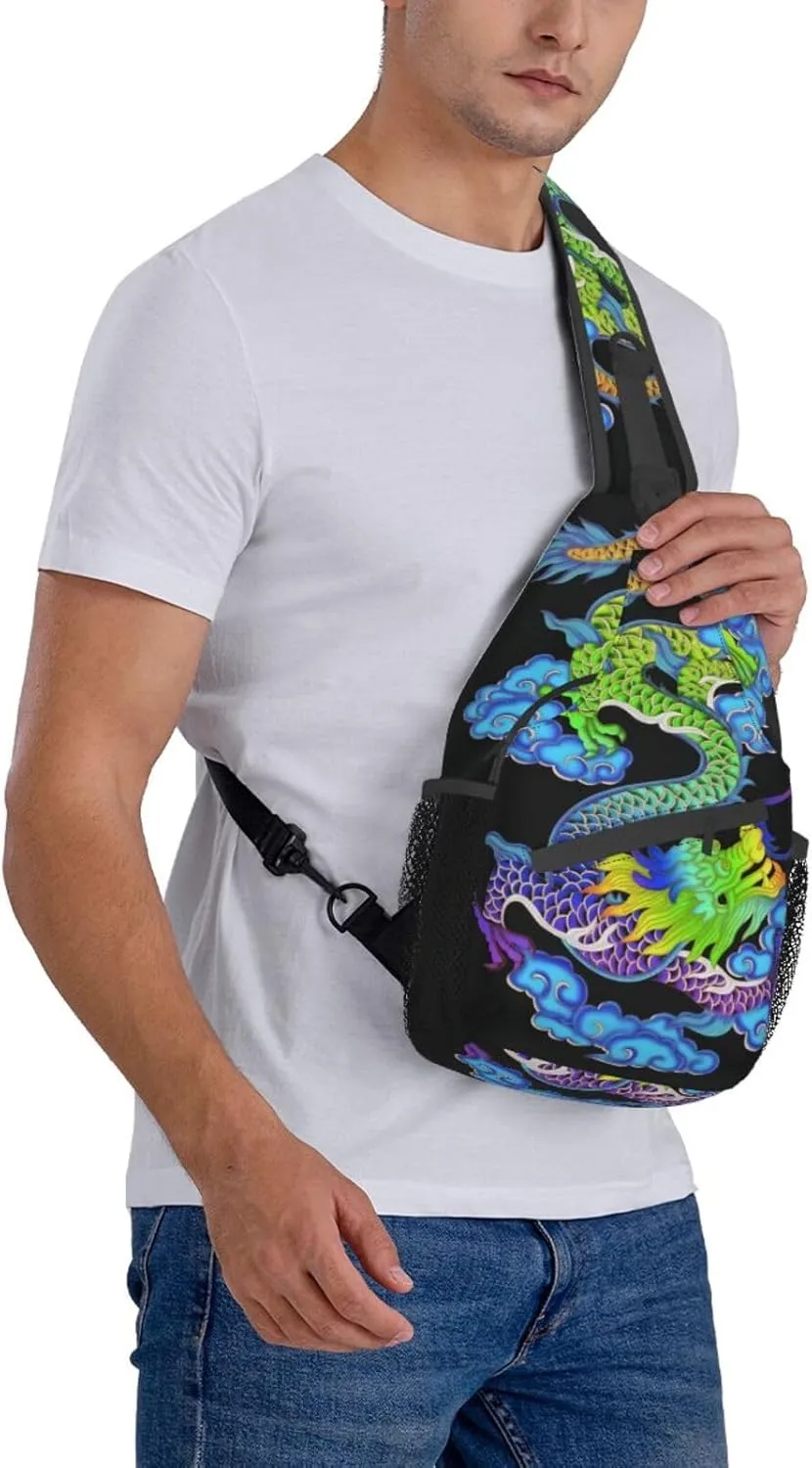 Cool Chinese Dragon Sling Bag,Casual Crossbody Backpack Shoulder Chest Bag for Women Men Travel Hiking Daypack