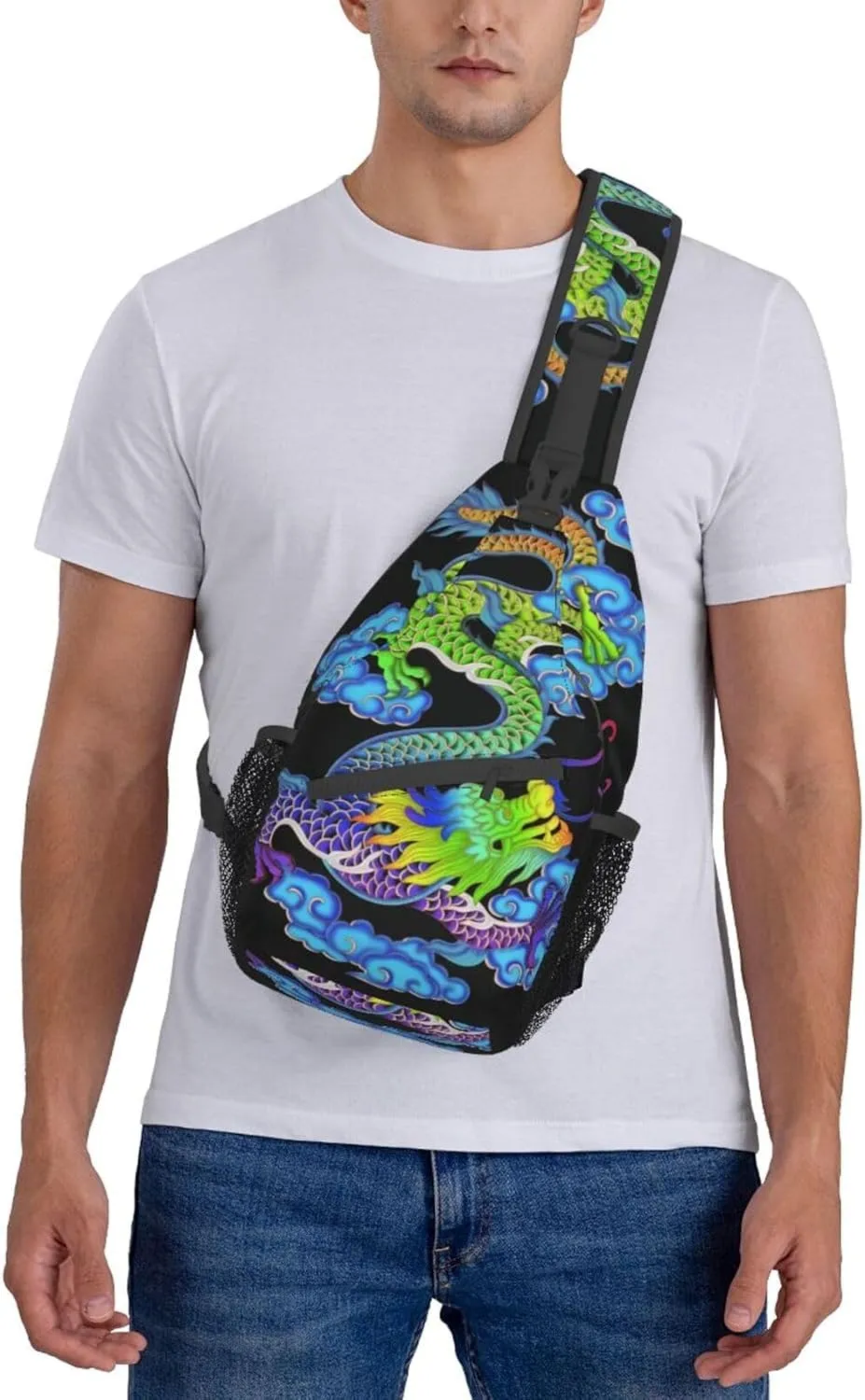 Cool Chinese Dragon Sling Bag,Casual Crossbody Backpack Shoulder Chest Bag for Women Men Travel Hiking Daypack