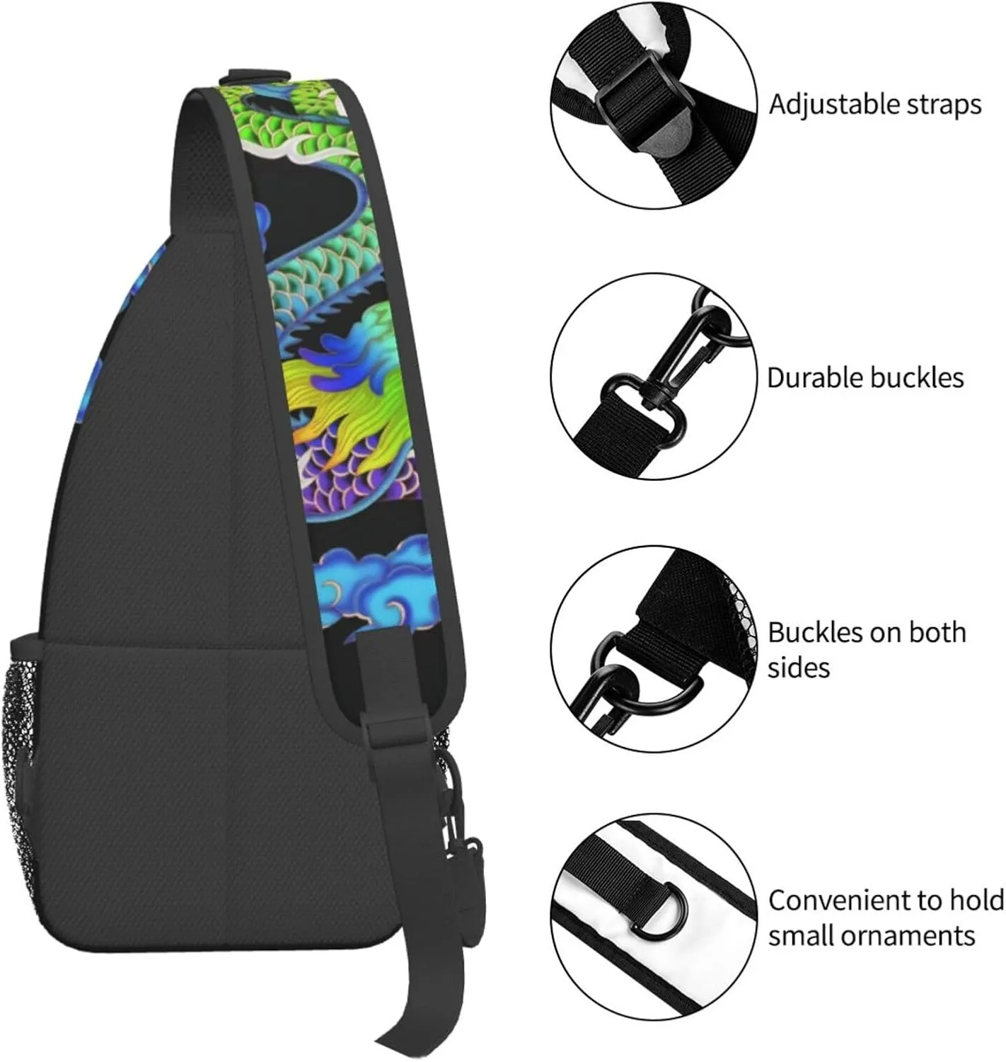 Cool Chinese Dragon Sling Bag,Casual Crossbody Backpack Shoulder Chest Bag for Women Men Travel Hiking Daypack