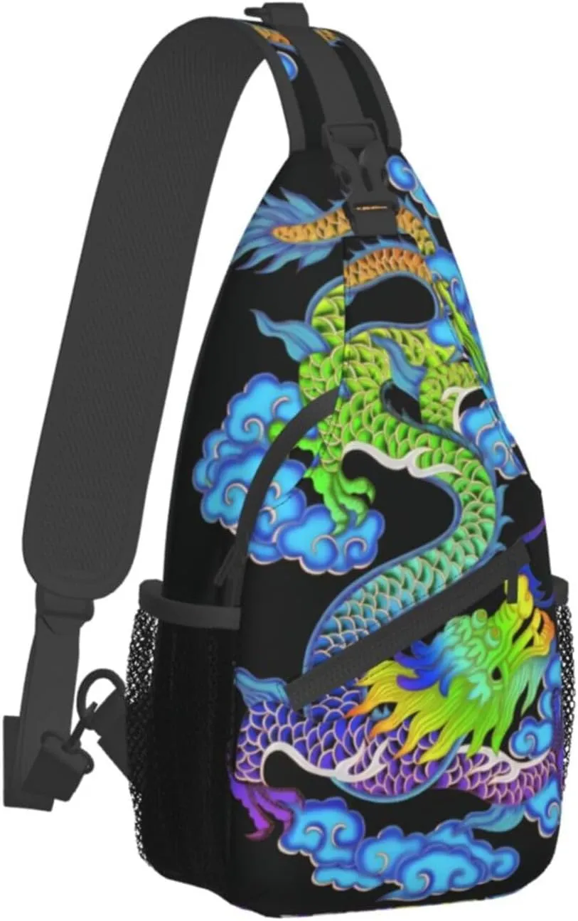 Cool Chinese Dragon Sling Bag,Casual Crossbody Backpack Shoulder Chest Bag for Women Men Travel Hiking Daypack