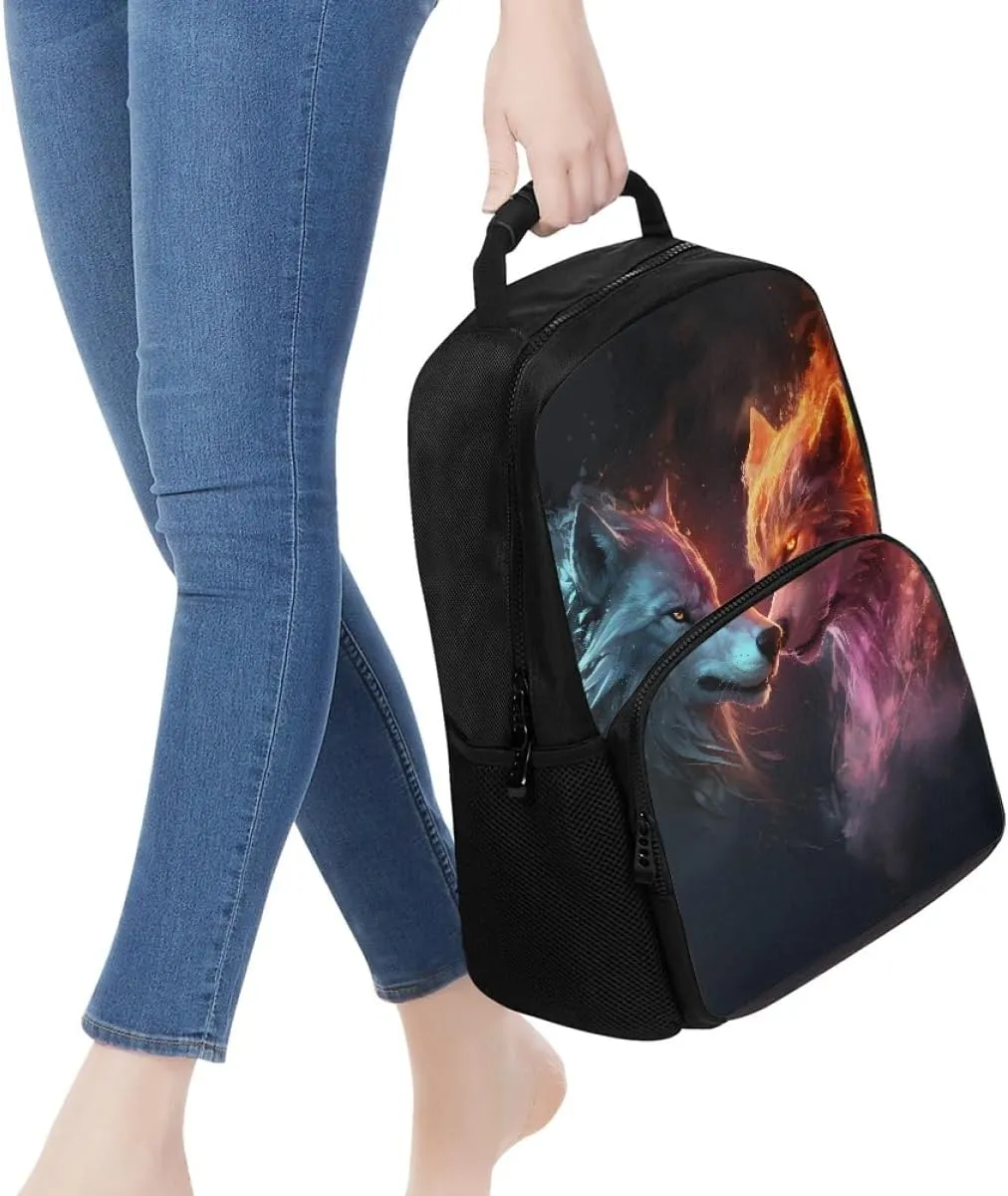 Cool Wolf Fox Animal Printed Backpacks for Boys Kids Teens Casual Soft Comfy Rucksack School Bags for Kindergarten,Blue Yellow Wolf