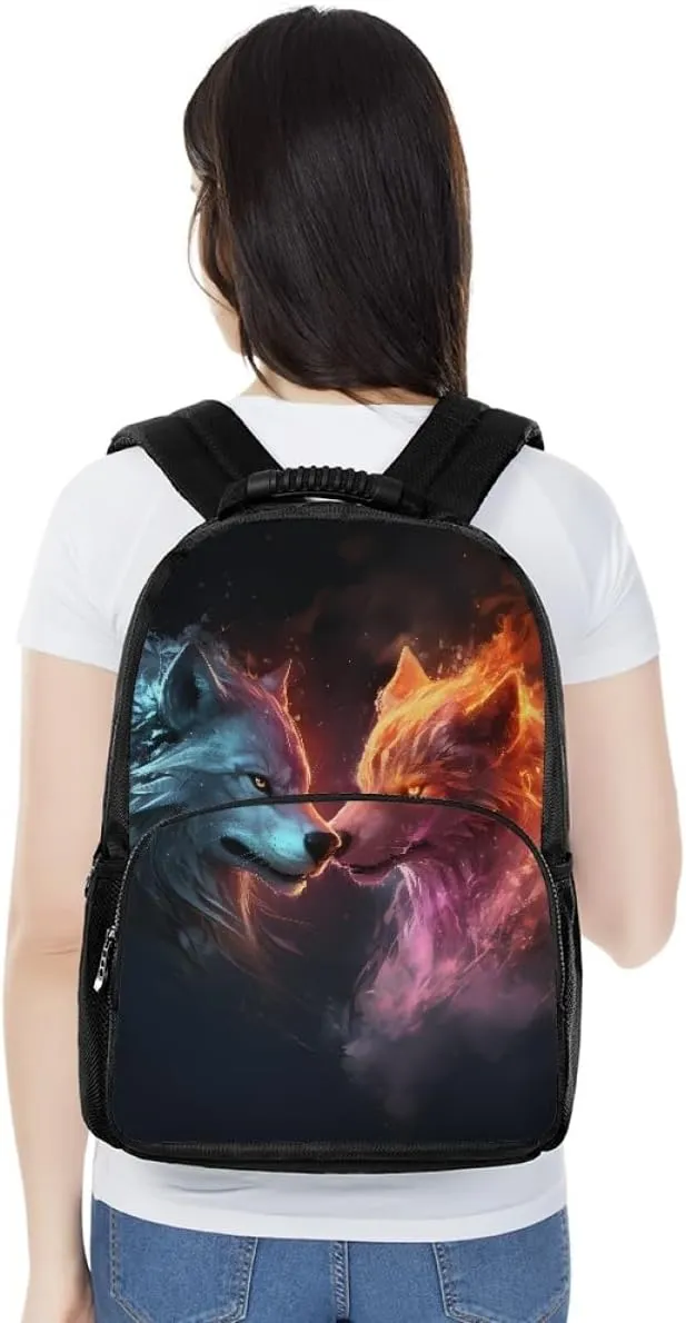 Cool Wolf Fox Animal Printed Backpacks for Boys Kids Teens Casual Soft Comfy Rucksack School Bags for Kindergarten,Blue Yellow Wolf