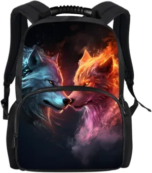 Cool Wolf Fox Animal Printed Backpacks for Boys Kids Teens Casual Soft Comfy Rucksack School Bags for Kindergarten,Blue Yellow Wolf