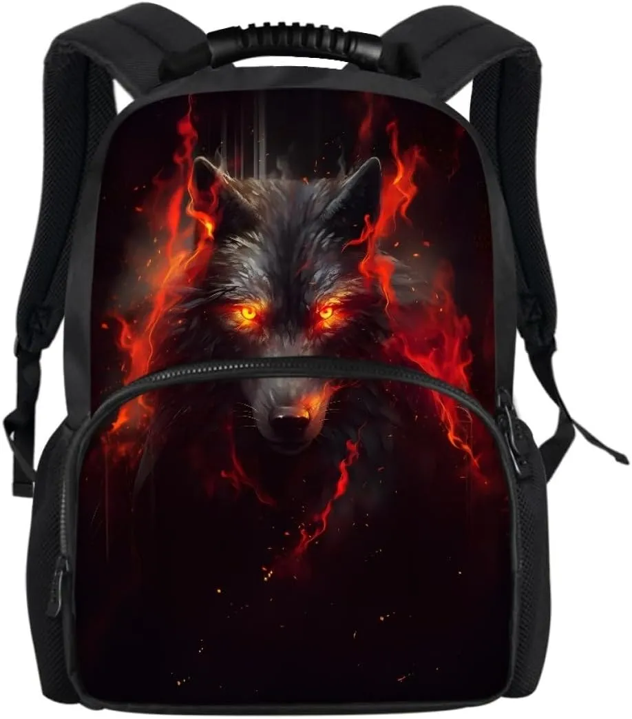 Cool Wolf Fox Animal Printed Backpacks for Boys Kids Teens Casual Soft Comfy Rucksack School Bags for Kindergarten,Red Anger Wolf