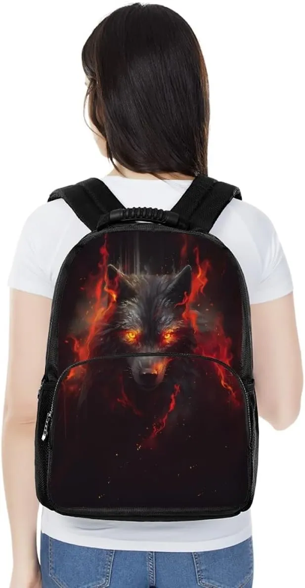 Cool Wolf Fox Animal Printed Backpacks for Boys Kids Teens Casual Soft Comfy Rucksack School Bags for Kindergarten,Red Anger Wolf