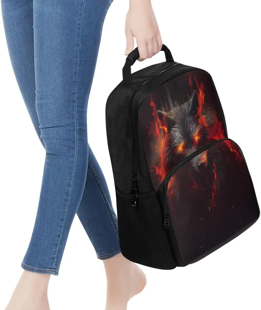 Cool Wolf Fox Animal Printed Backpacks for Boys Kids Teens Casual Soft Comfy Rucksack School Bags for Kindergarten,Red Anger Wolf