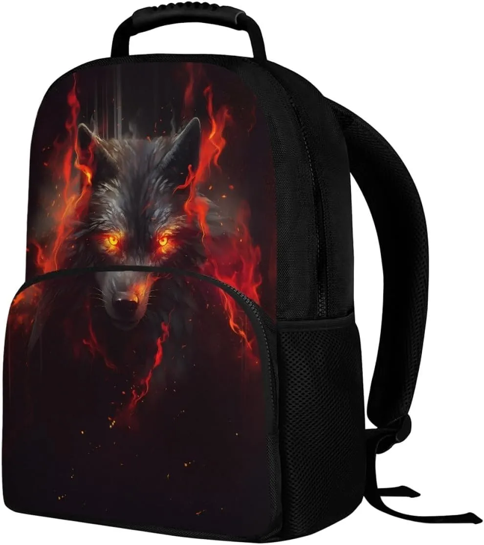 Cool Wolf Fox Animal Printed Backpacks for Boys Kids Teens Casual Soft Comfy Rucksack School Bags for Kindergarten,Red Anger Wolf