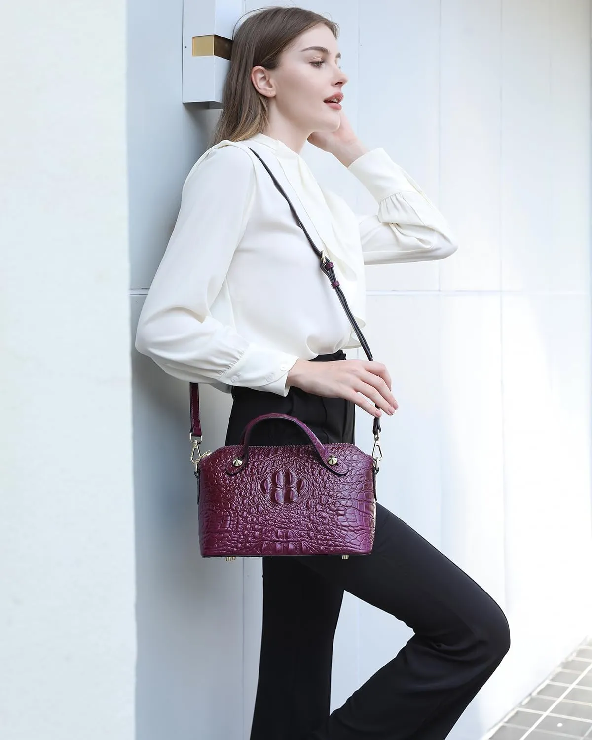 COOLCY Genuine Leather Purses for Women Crocodile Crossbody Small Satchel Bag Designer Shoulder Handbags for Ladies