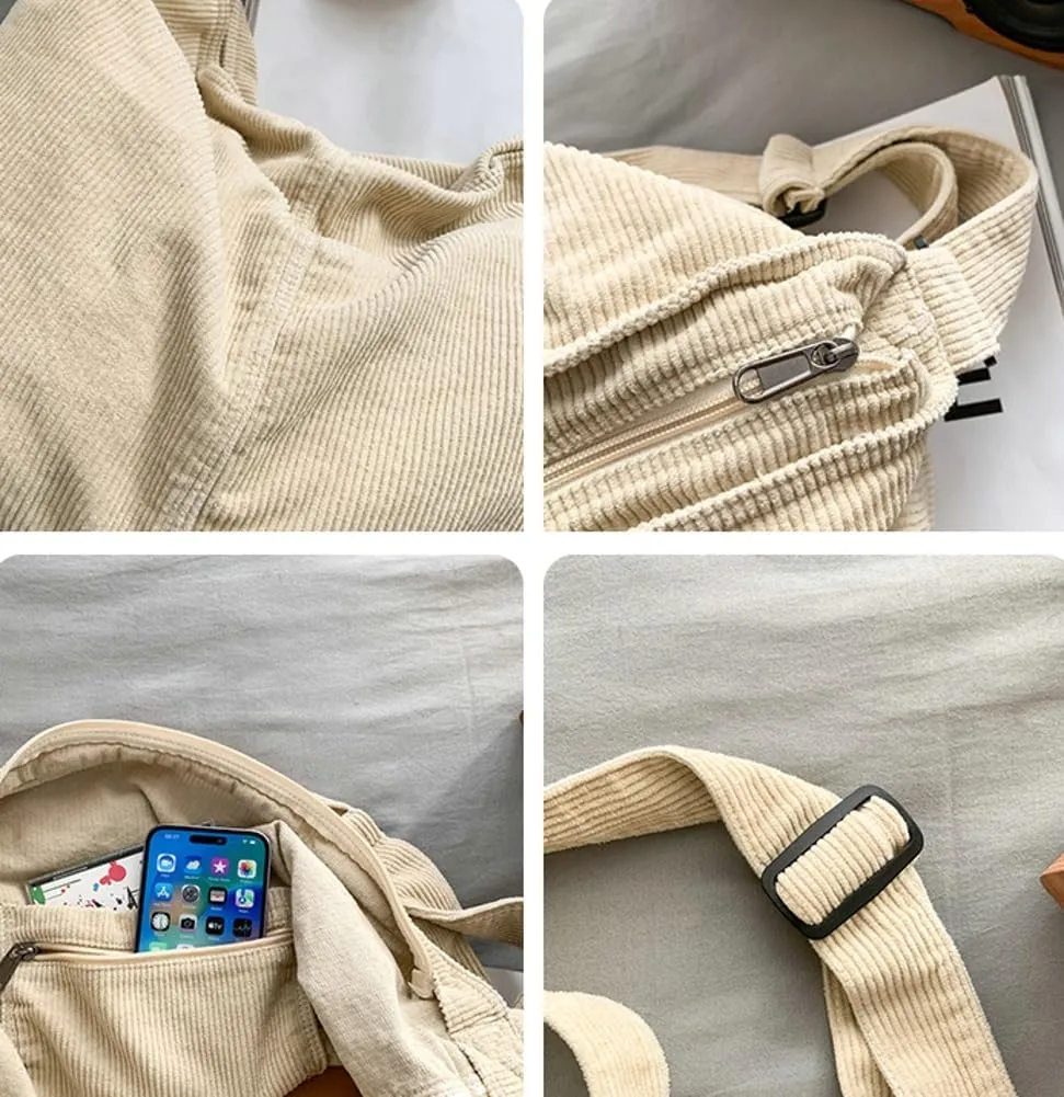 Corduroy Shoulder Bag for Women Slouchy Commute Bag Travel Work Canvas Hobo Crossbody Bag Purse 2024
