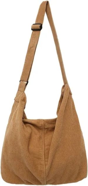 Corduroy Shoulder Bag for Women Slouchy Commute Bag Travel Work Canvas Hobo Crossbody Bag Purse 2024