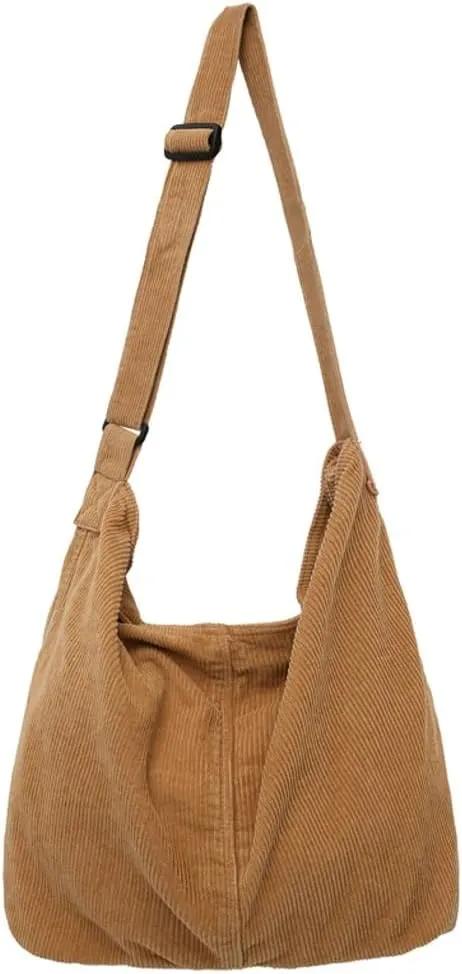 Corduroy Shoulder Bag for Women Slouchy Commute Bag Travel Work Canvas Hobo Crossbody Bag Purse 2024