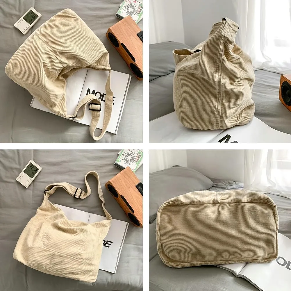 Corduroy Shoulder Bag for Women Slouchy Commute Bag Travel Work Canvas Hobo Crossbody Bag Purse 2024