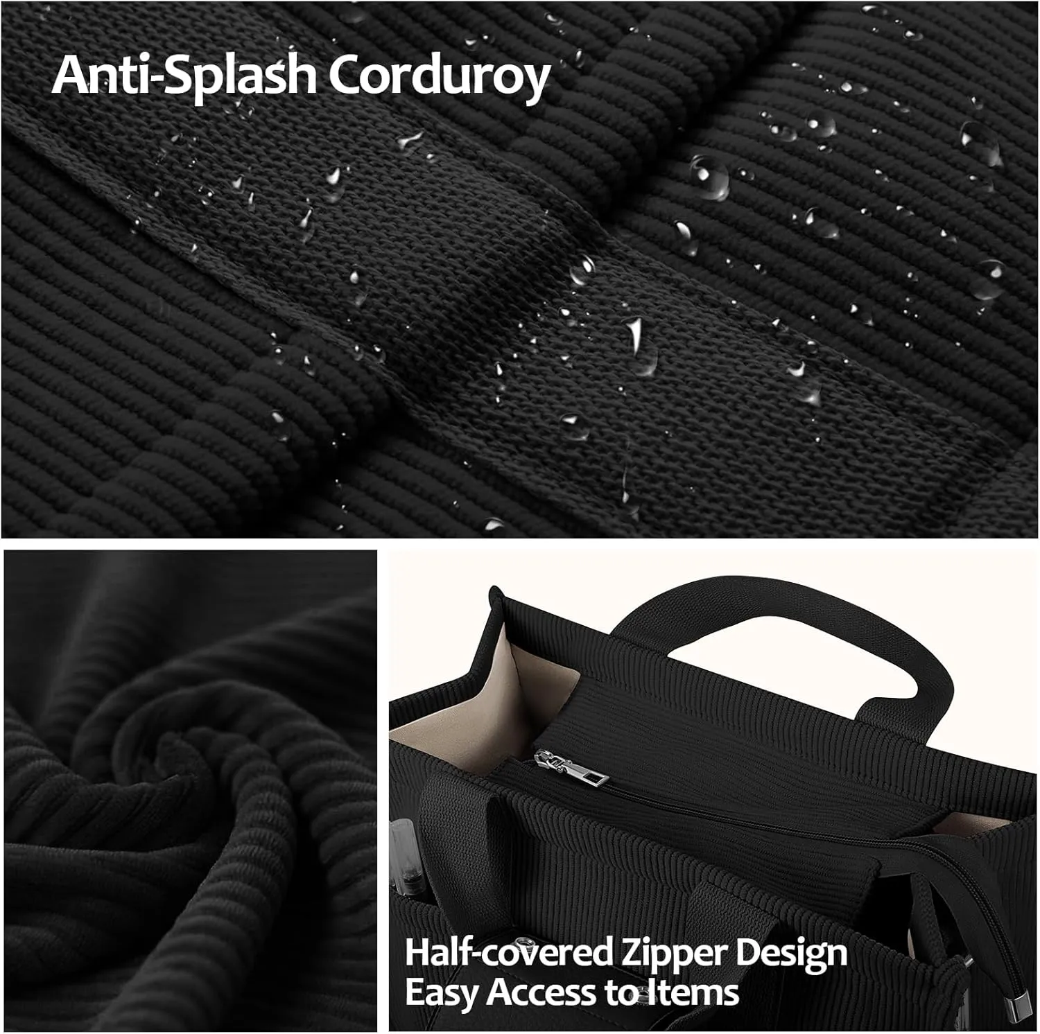 Corduroy Tote Bag with Zipper Women Large Crossbody Tote Purse with Pockets Everything Handbag Everyday Satchel Bag