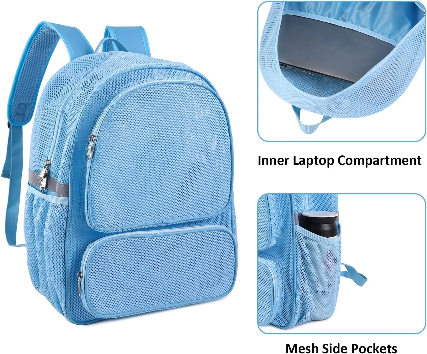 COVAX Mesh Backpack for Adults, Mesh School Bookbag Girls Boys, Semi-transparent net Back Pack for Gym, Work, Sports, Travel (Blue)