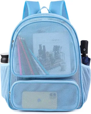 COVAX Mesh Backpack for Adults, Mesh School Bookbag Girls Boys, Semi-transparent net Back Pack for Gym, Work, Sports, Travel (Blue)
