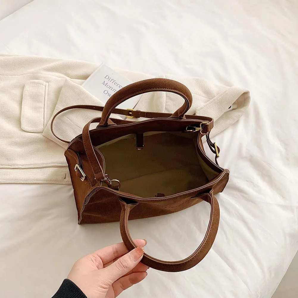 Covelin Women's Retro Suede Tote Bag Ladies' Fashion Shoulder Handbag Top Handle Purse
