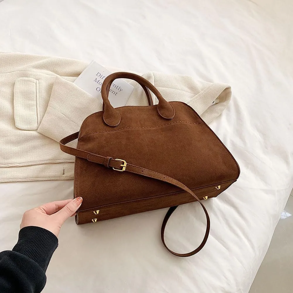 Covelin Women's Retro Suede Tote Bag Ladies' Fashion Shoulder Handbag Top Handle Purse