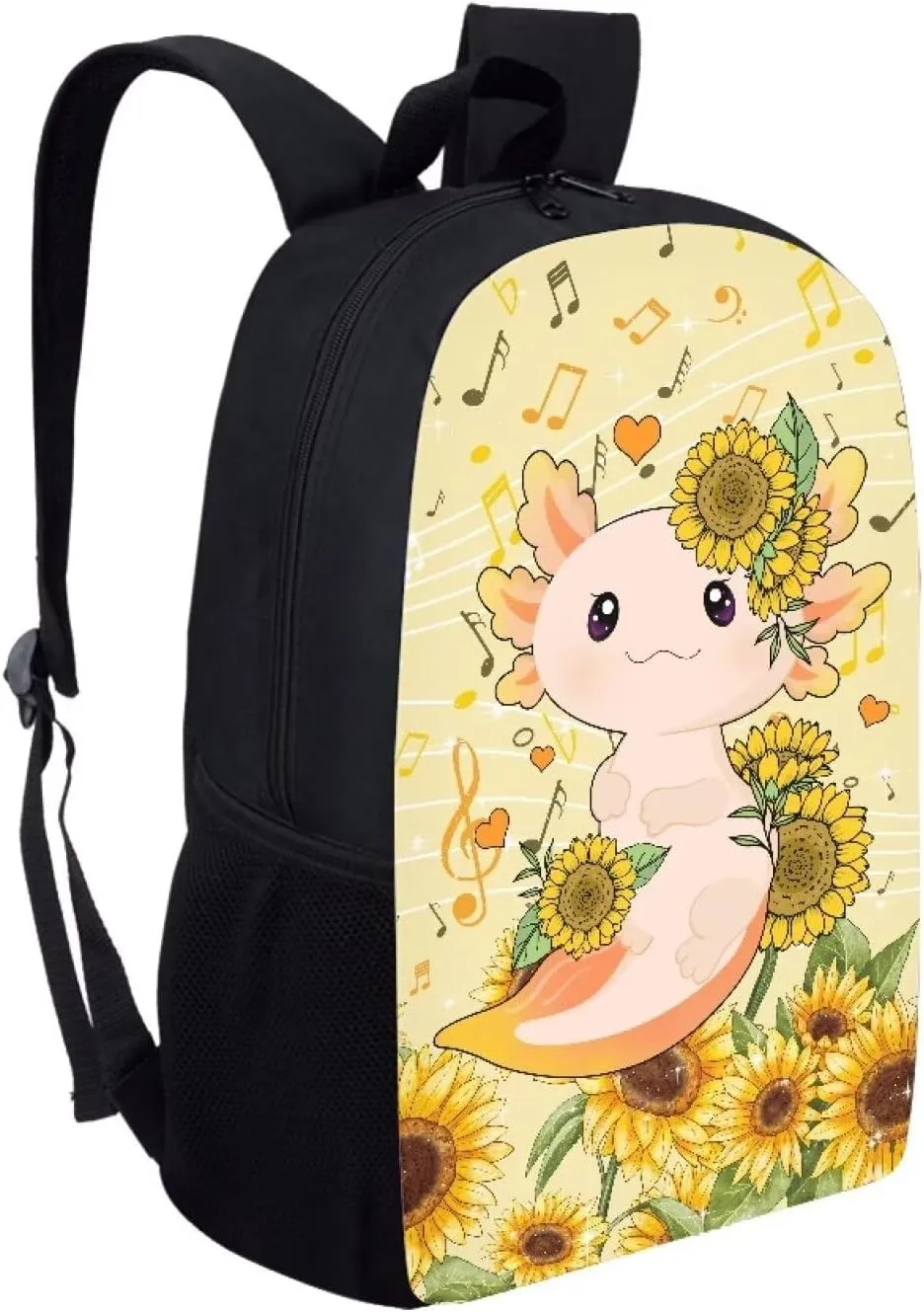 Cozeyat Axolotl Sunflowers Pattern Zipper Laptop Travel School Bag for Women Men,Students Elementary Casual Book Backpack Comfortable