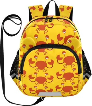 Crab Cartoon Yellow Preschool Backpack Design Cute Daycare Bookbag School Backpack with Traction Rope for Kids 3-6