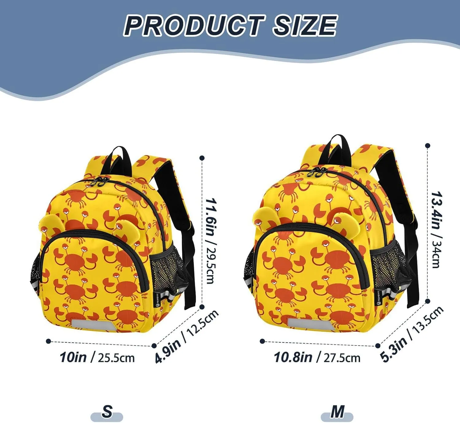 Crab Cartoon Yellow Preschool Backpack Design Cute Daycare Bookbag School Backpack with Traction Rope for Kids 3-6