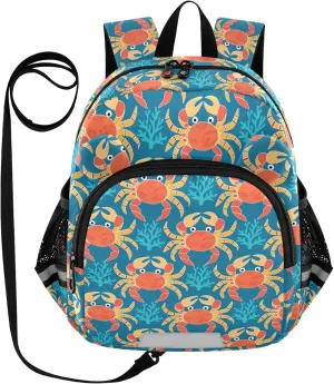 Crab Sea Preschool Backpack Blue Daycare Bookbag School Backpack with Traction Rope for Kids 3-6