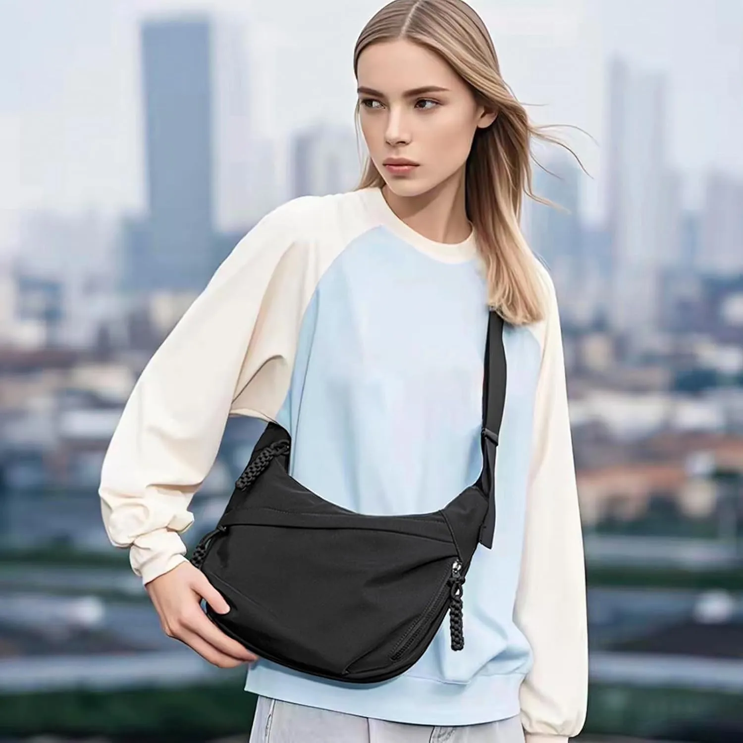 Crescent Crossbody Bags for Women and Men Nylon Luna bag Moon Hobo Purses Slouchy Dumpling Bag Canvas Shoulder Bags