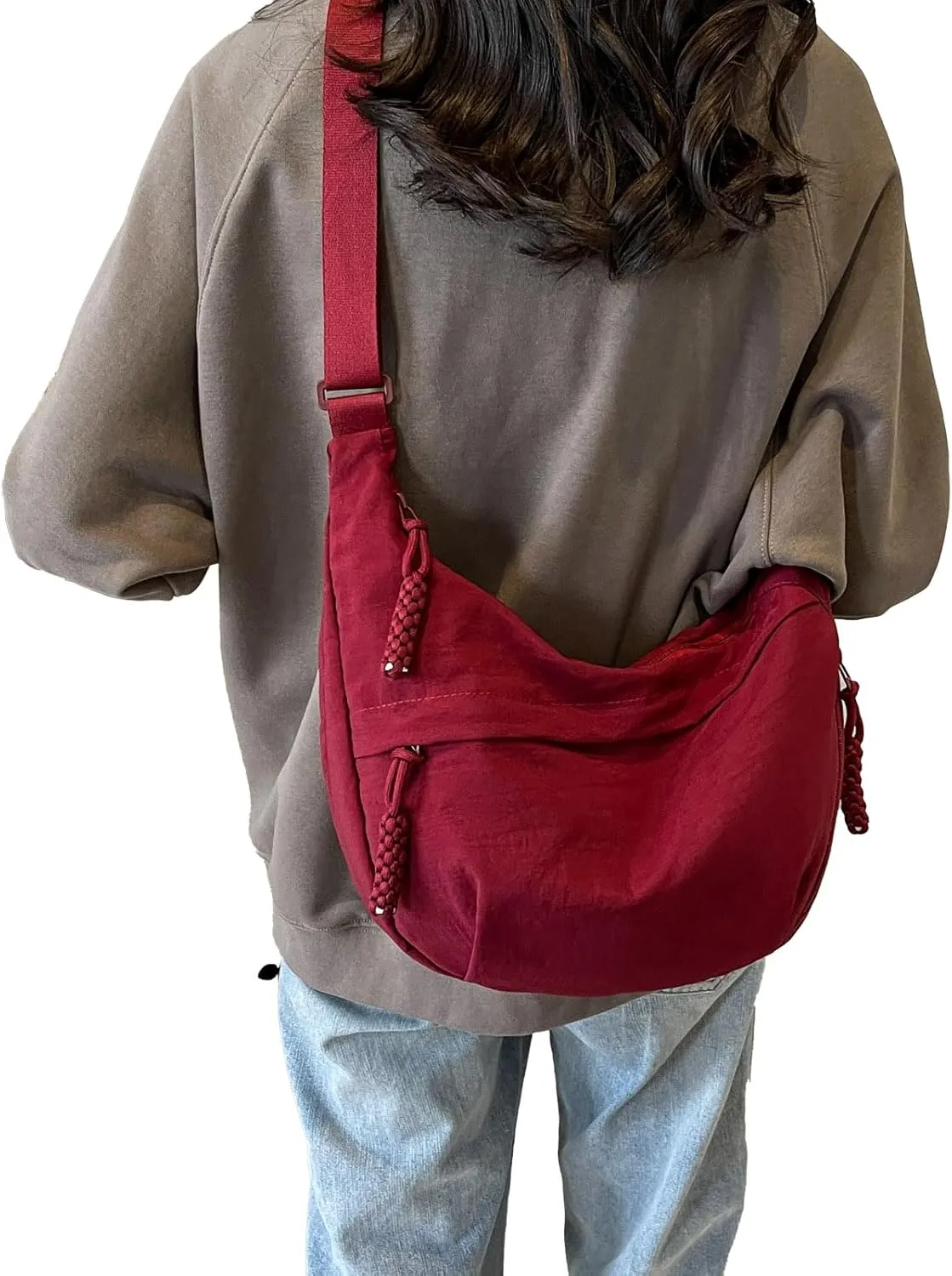 Crescent Crossbody Bags for Women Nylon Slouchy Sling Hobo Bag,Spacious Dumpling Shoulder Handbag Cross Body Purses