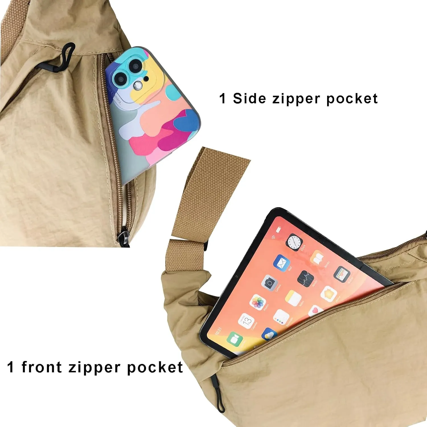 Crescent Crossbody Bags for Women Nylon Slouchy Sling Hobo Bag,Spacious Dumpling Shoulder Handbag Cross Body Purses