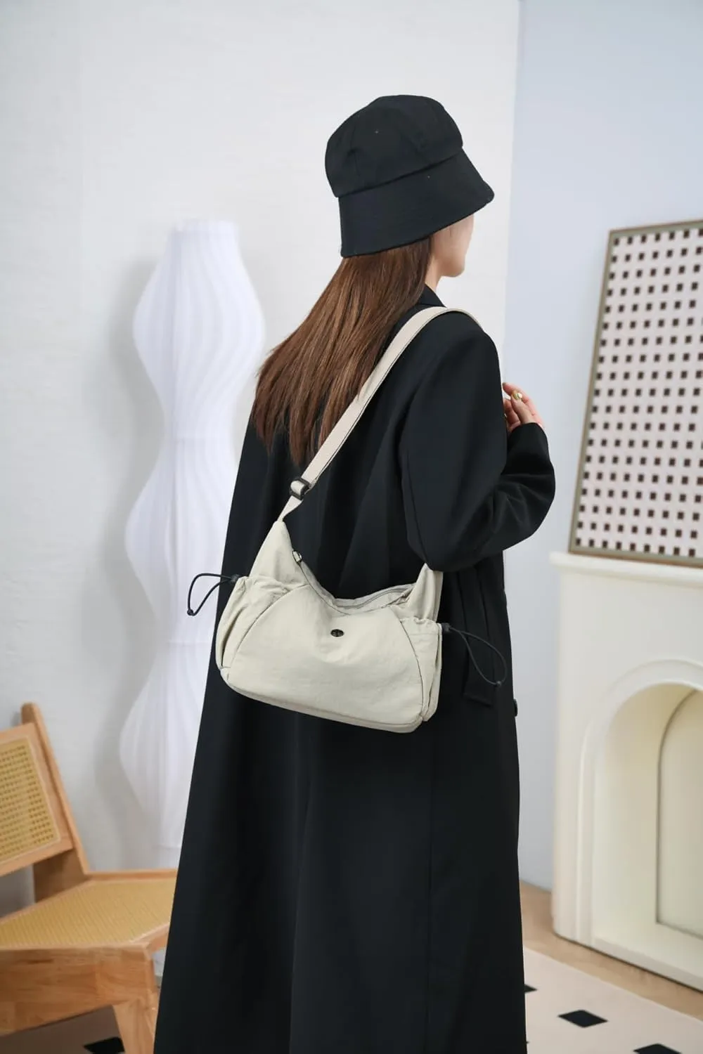 Crescent Crossbody Bags for Women,Nylon Slouchy Sling Hobo Bag Water Repellent Shoulder Handbag Cross body Purse