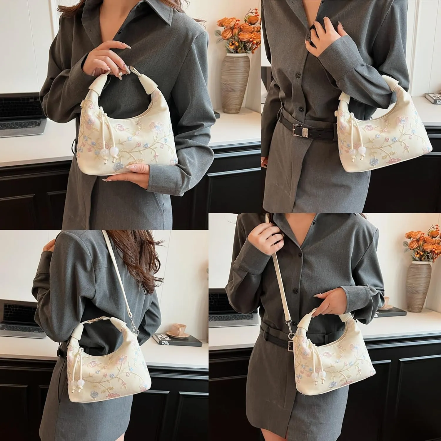 Crescent Crossbody Shoulder Bag, Tote Handbag for Women, Sling Hobo Purse with Chain Strap