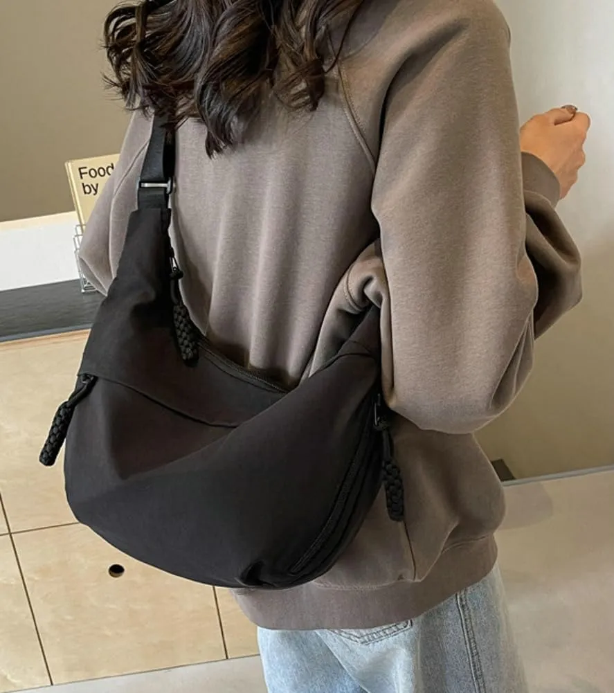Crescent Shoulder Bag for Women Men Nylon Corduroy Hobo Bag Crossbody Bag Slouchy Sling Bag Dumpling Bag Purse Multi-Pocket