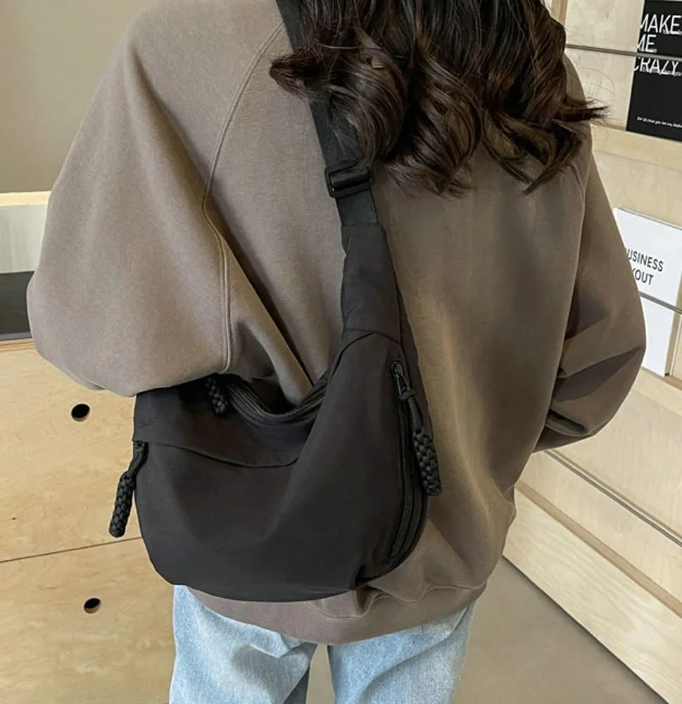Crescent Shoulder Bag for Women Men Nylon Corduroy Hobo Bag Crossbody Bag Slouchy Sling Bag Dumpling Bag Purse Multi-Pocket