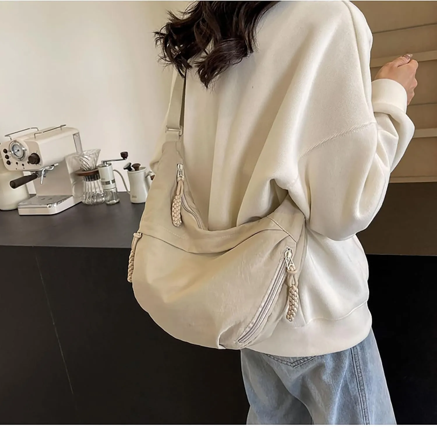 Crescent Shoulder Bag Nylon Crossbody Bag for Women Men Sling Bag Purse Hobo Bag Slouchy Dumpling Bag