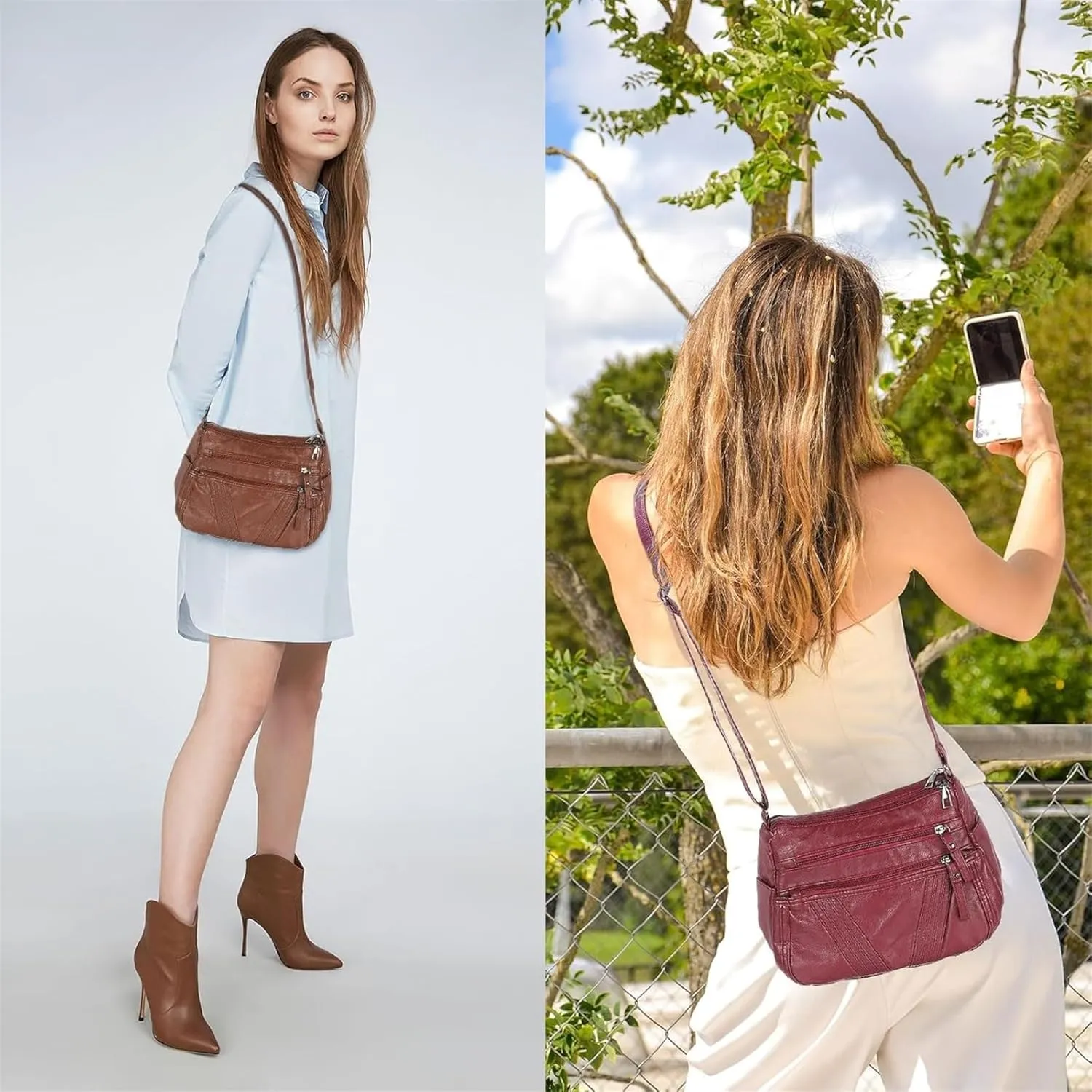 Crossbody Bag Premium PU Leather Pocketbooks Multi Pockets with Adjustable Straps Women's Shoulder Handbags Purses