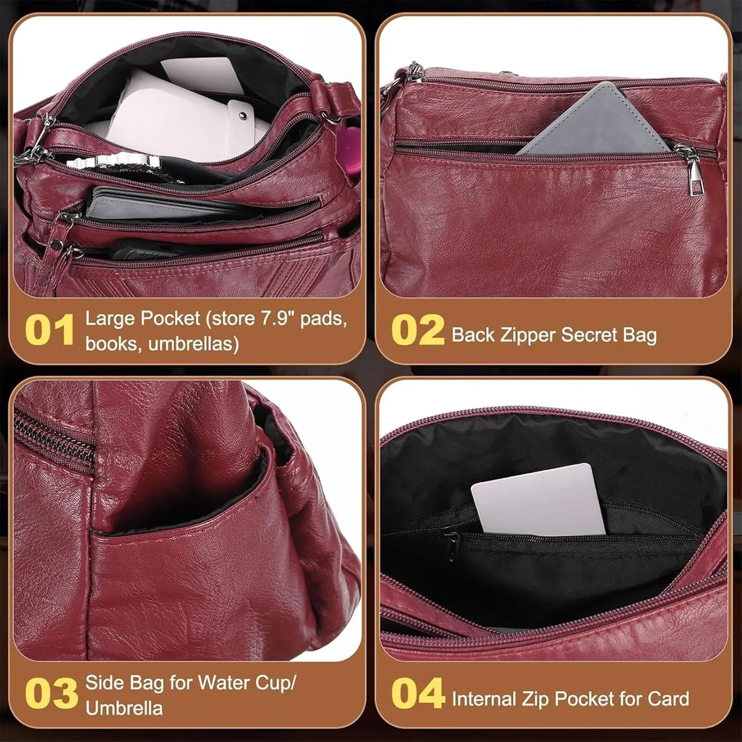 Crossbody Bag Premium PU Leather Pocketbooks Multi Pockets with Adjustable Straps Women's Shoulder Handbags Purses