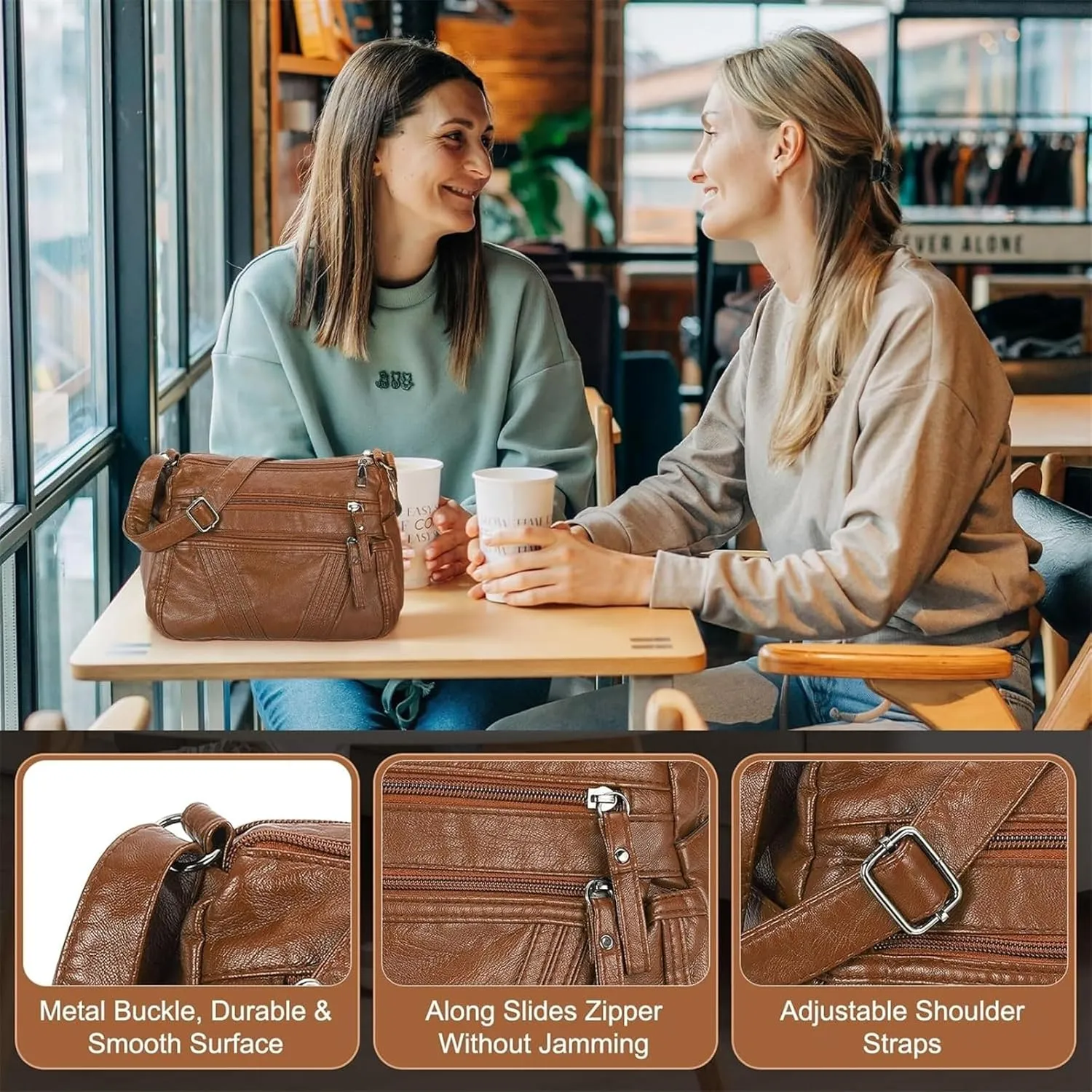 Crossbody Bag Premium PU Leather Pocketbooks Multi Pockets with Adjustable Straps Women's Shoulder Handbags Purses