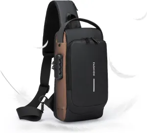 Crossbody Chest Bag Waterproof Lightweight,Code Lock Zipper Anti-TheftDesign, Adjustable Strap for Travel Hiking Running Gym