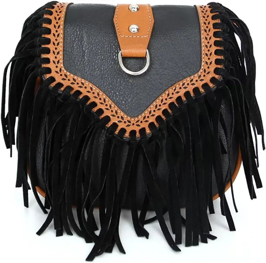 Crossbody Purse for Women Boho Bag with Tassel Vintage Hobo Bag Suede Fringe Bohemian Shoulder Handbag for Travel