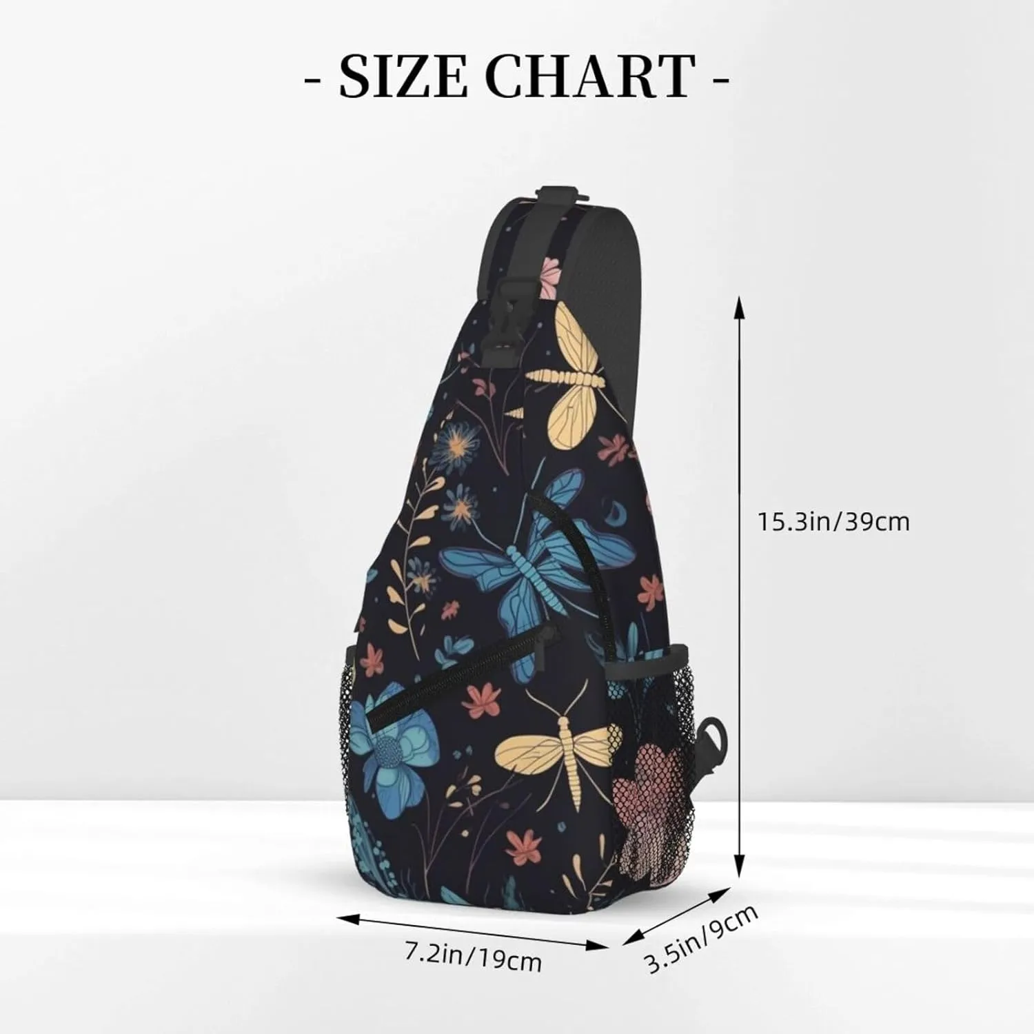 Crossbody Sling Backpack Sling Bag For Men Women Cross Chest Bag Shoulder Bag Floral Dragonfly Pattern Travel Hiking Daypack