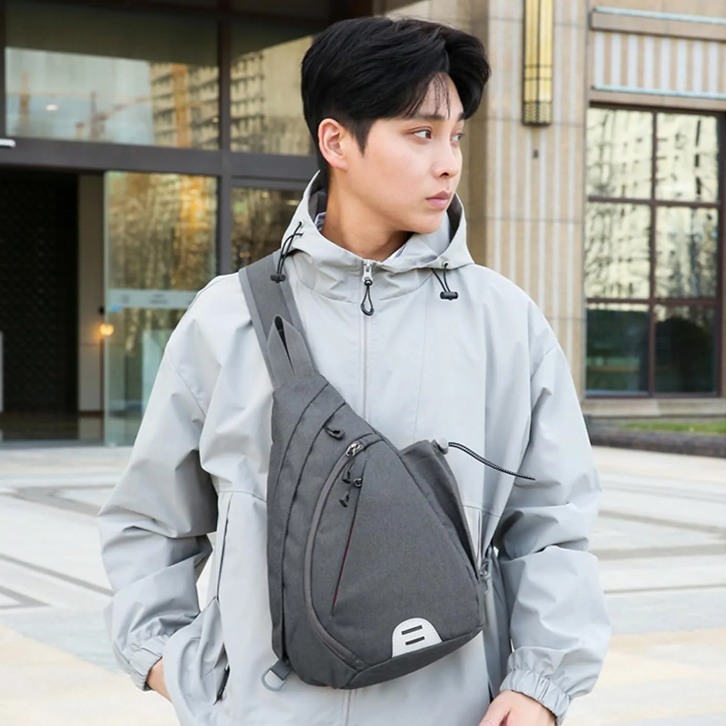 Crossbody Sling Backpack Sling Bag for Men Women Travel Hiking Chest Bag Daypack (Grey)