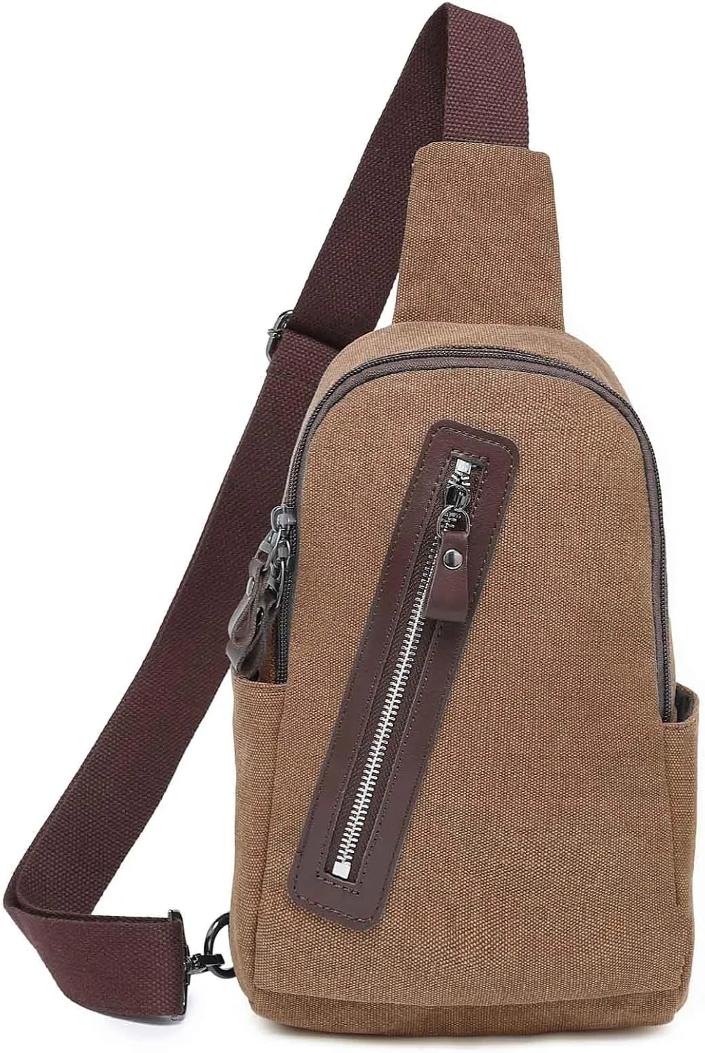 Crossbody Sling Chest Bag Canvas Purse Backpack Casual Daypack for Men Women Outdoor Hiking(Brown)