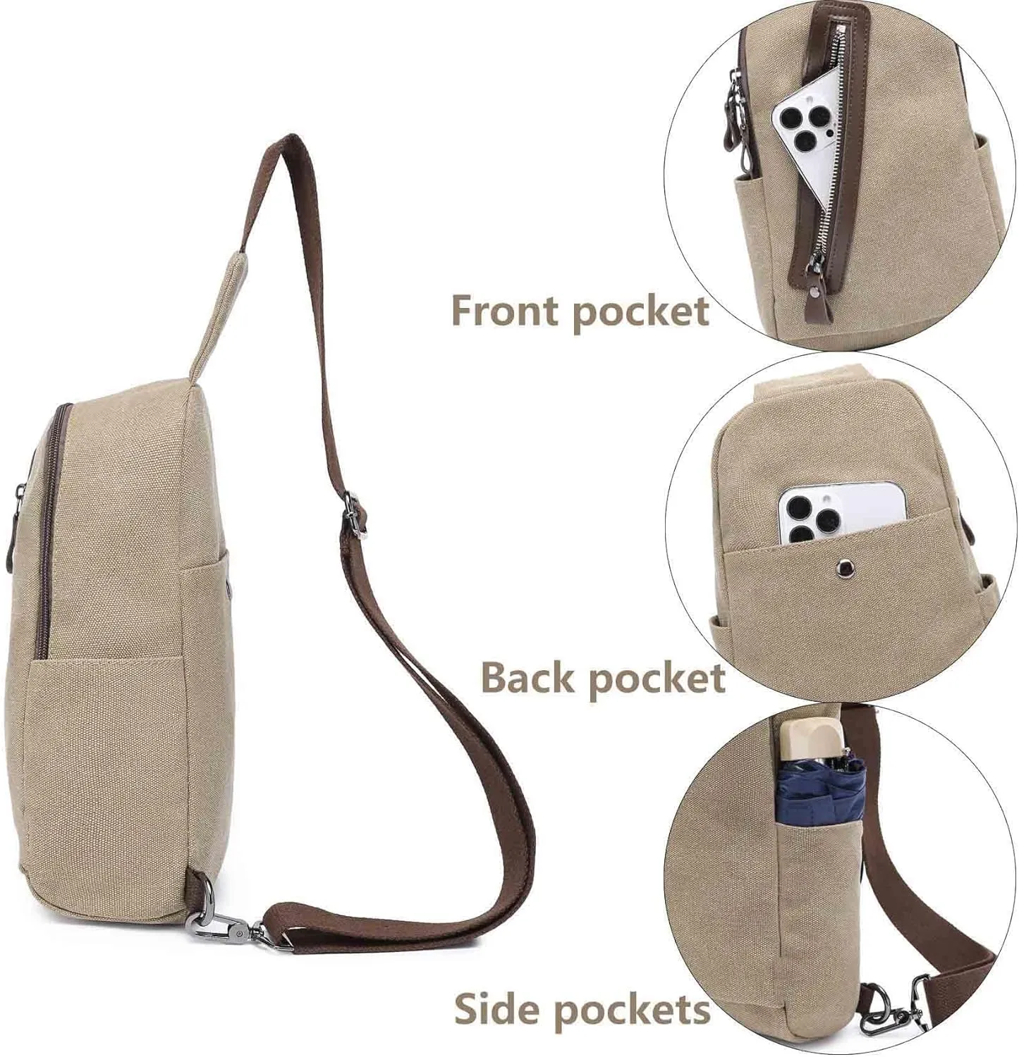 Crossbody Sling Chest Bag Canvas Purse Backpack Casual Daypack for Men Women Outdoor Hiking(Brown)