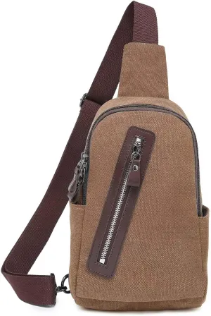 Crossbody Sling Chest Bag Canvas Purse Backpack Casual Daypack for Men Women Outdoor Hiking(Brown)