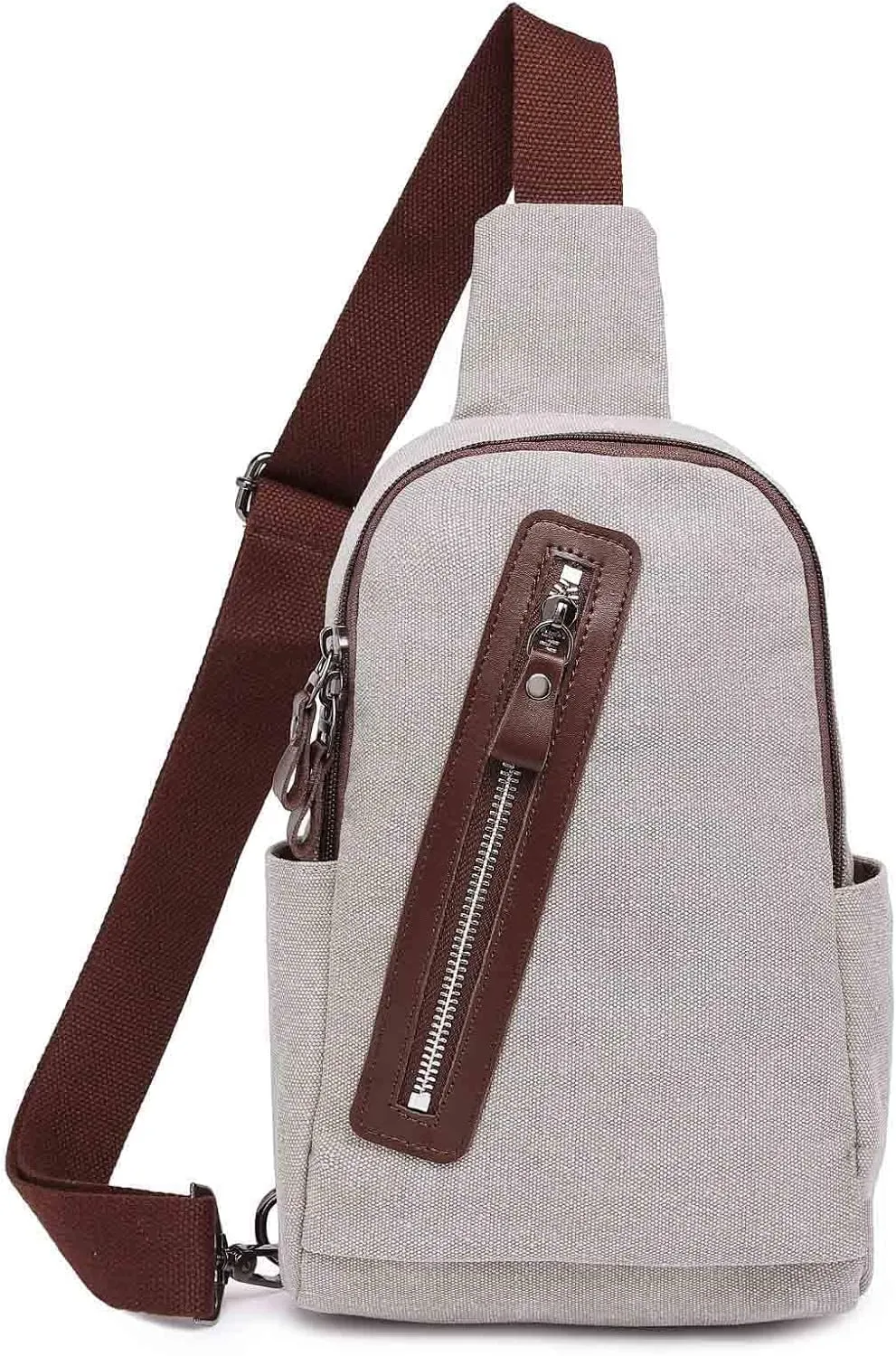 Crossbody Sling Chest Bag Canvas Purse Backpack Casual Daypack for Men Women Outdoor Hiking(Gray)
