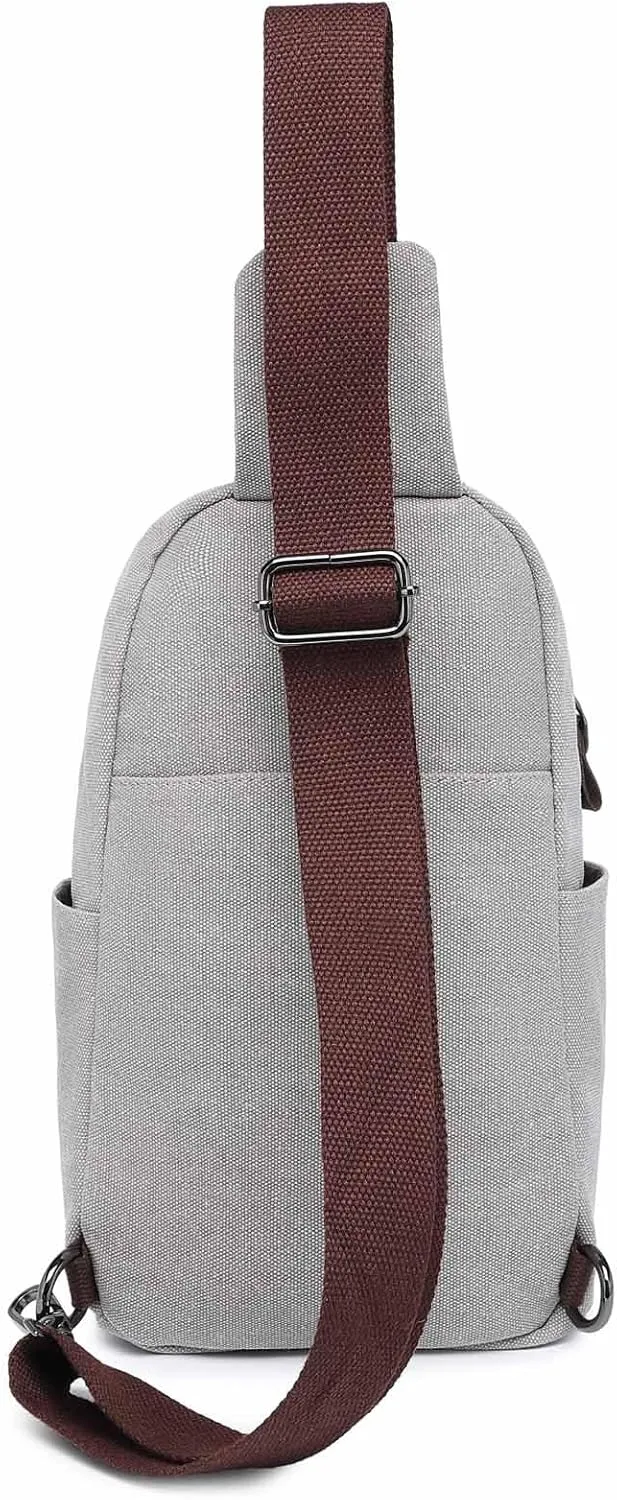 Crossbody Sling Chest Bag Canvas Purse Backpack Casual Daypack for Men Women Outdoor Hiking(Gray)
