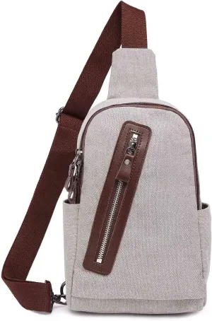 Crossbody Sling Chest Bag Canvas Purse Backpack Casual Daypack for Men Women Outdoor Hiking(Gray)