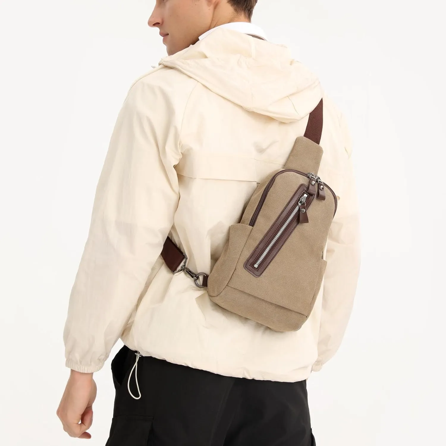 Crossbody Sling Chest Bag Canvas Purse Backpack Casual Daypack for Men Women Outdoor Hiking(Gray)