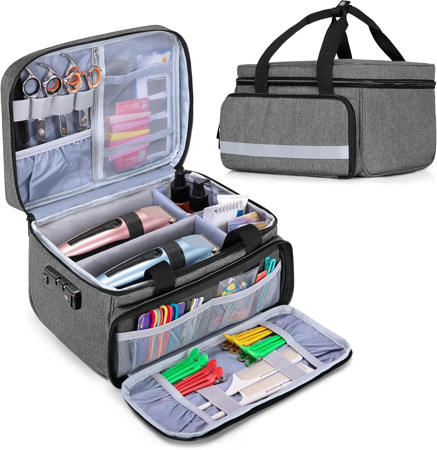 CURMIO Hair Clipper Carrying Case, Hair Cutting Supplies Bag Compatible with Ufree/Brightup/Wahl/KIKIDO/Novah/Hatteker/Andis and Most Standard Hair Trimmer, Bag Only, Gray